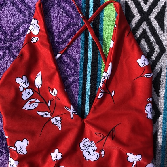 Amazon Red Floral One Piece Swimsuit - Picture 2 of 6